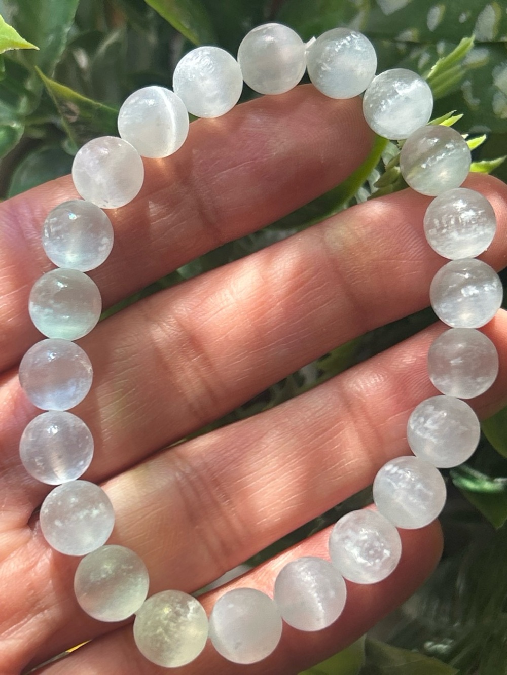 White Selenite Bead Stretch Bracelet 8mm